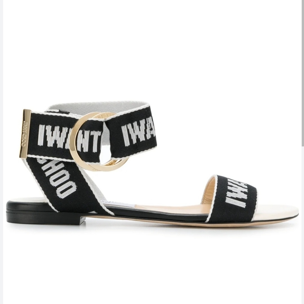 Jimmy Choo Breanne I Want Choo Logo Wrap Flat Sandal Collection